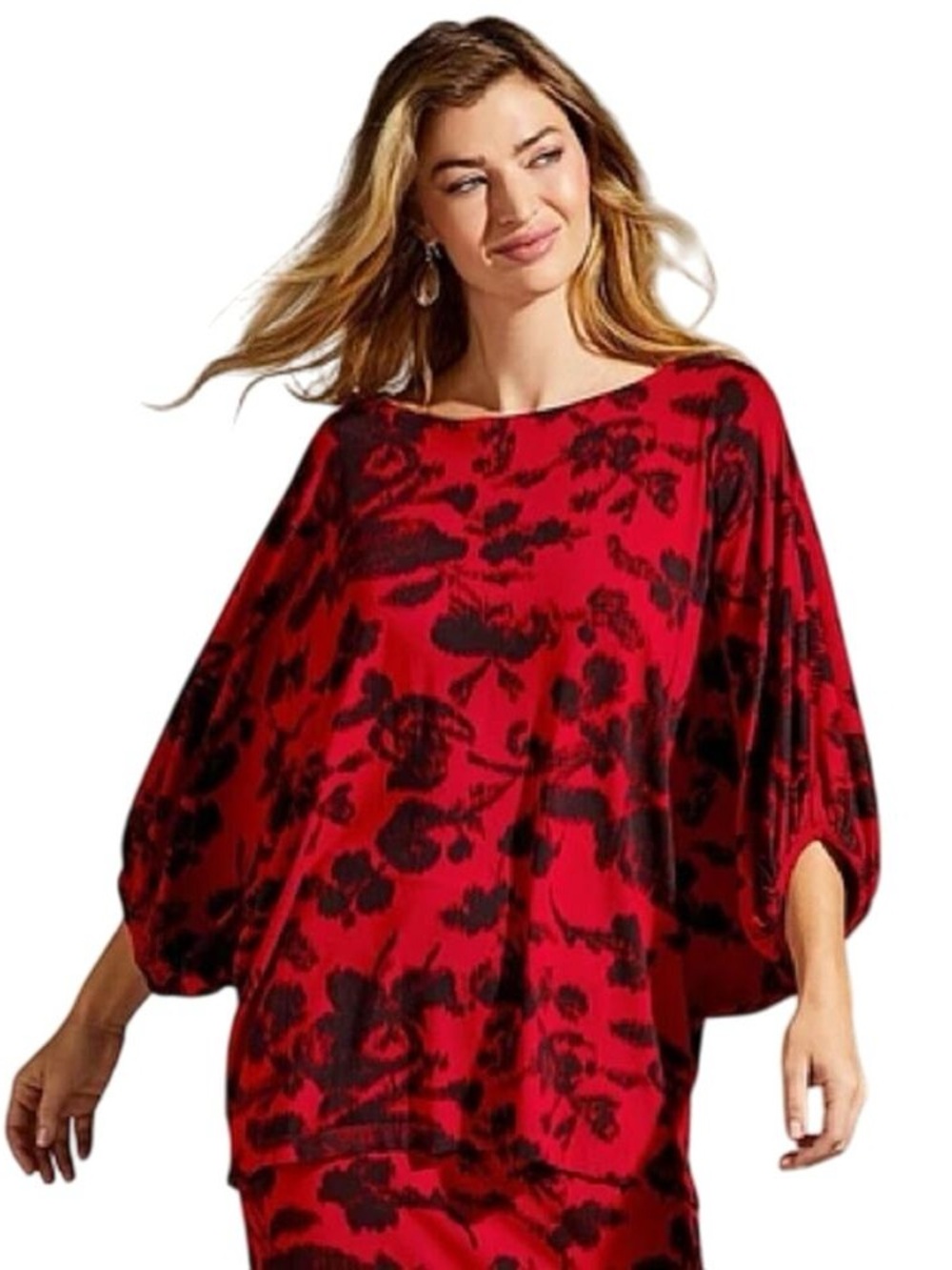 Bryn Walker Wilder Jersey Elbow Dolman Sleeve Red Black Tunic Size M